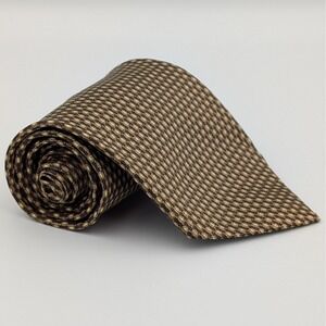 Romario Manzini Mens Tie Brown Tan Geometric Microfiber Formal Work 58.5x3.75"